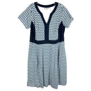 Eshakti Custom Size 16 Dress Blue Chevron A Line V Neck Short Sleeve 1139